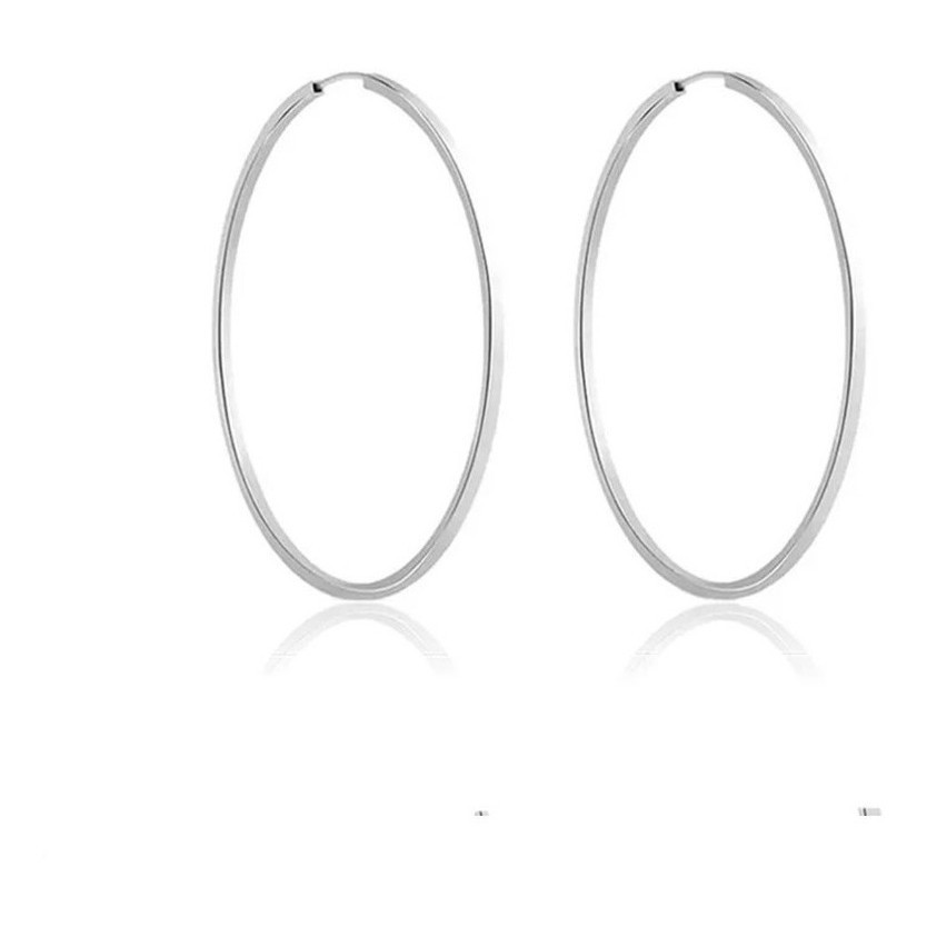 Brinco Argola redonda fio quadrado 35mm média prata 925 em Oferta na Shopee