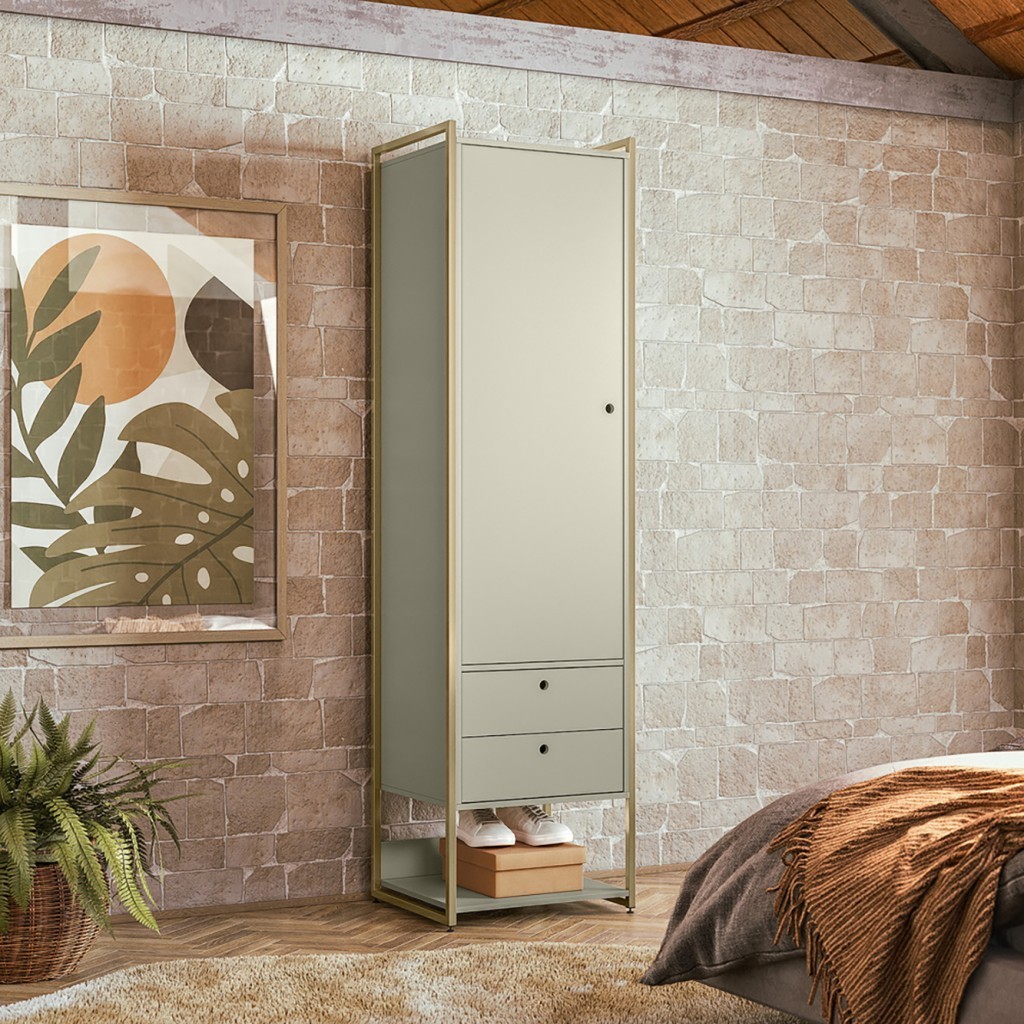 Closet Industrial Olivar 1 Porta 2 Gavetas 54cm Off White - Olivar Móveis em Oferta na Shopee