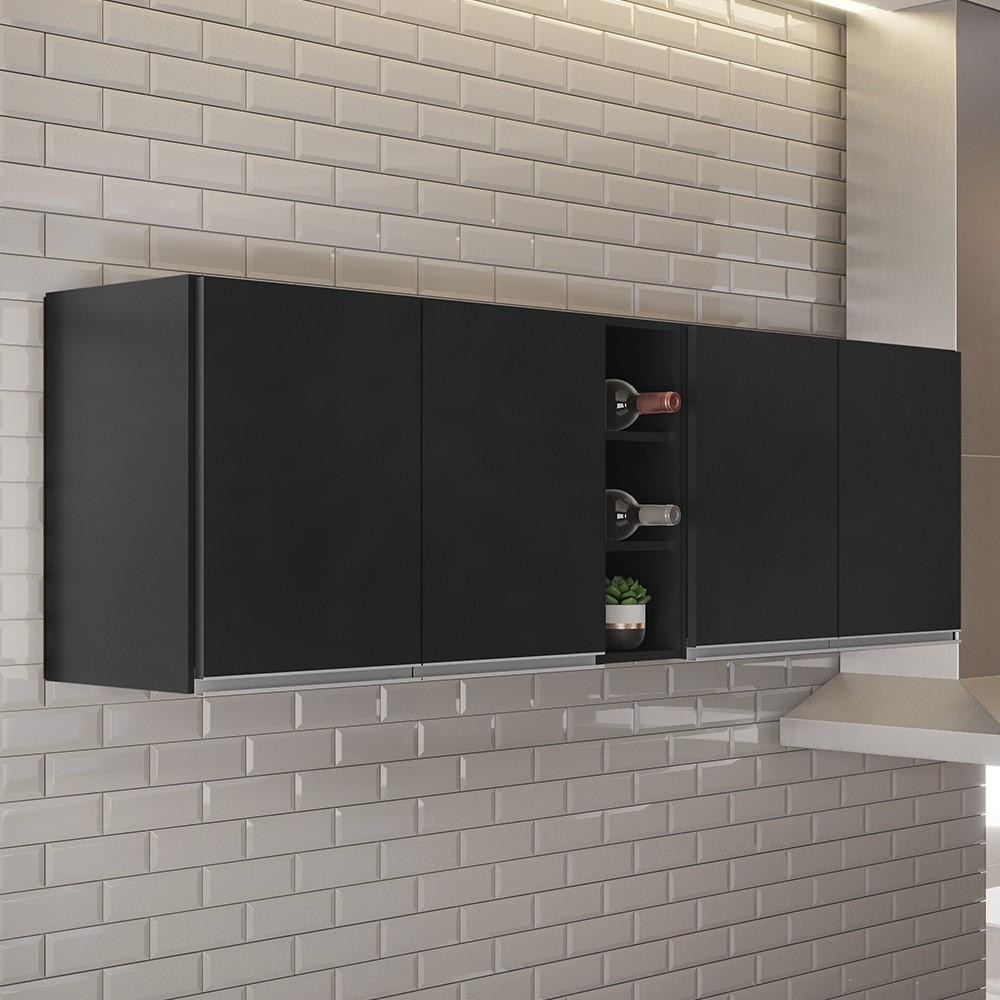 Armário de Cozinha Aéreo Califórnia Kit 2 e Nicho Adega Riad 180cm Preto - Lumil em Oferta na Shopee