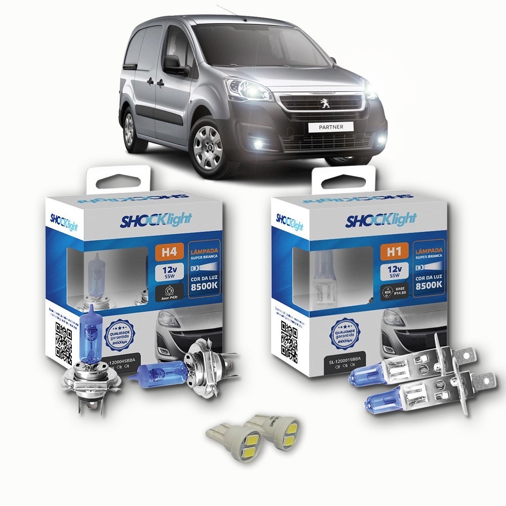 KIT lâmpadas Super brancas + LED T10 Peugeot PARTNER Farol H4 + milhas H1 8500k