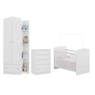 Quarto Completo João e Maria com guarda-roupa, cômoda e berço Multimóveis Branco/Colorido em Oferta na Shopee