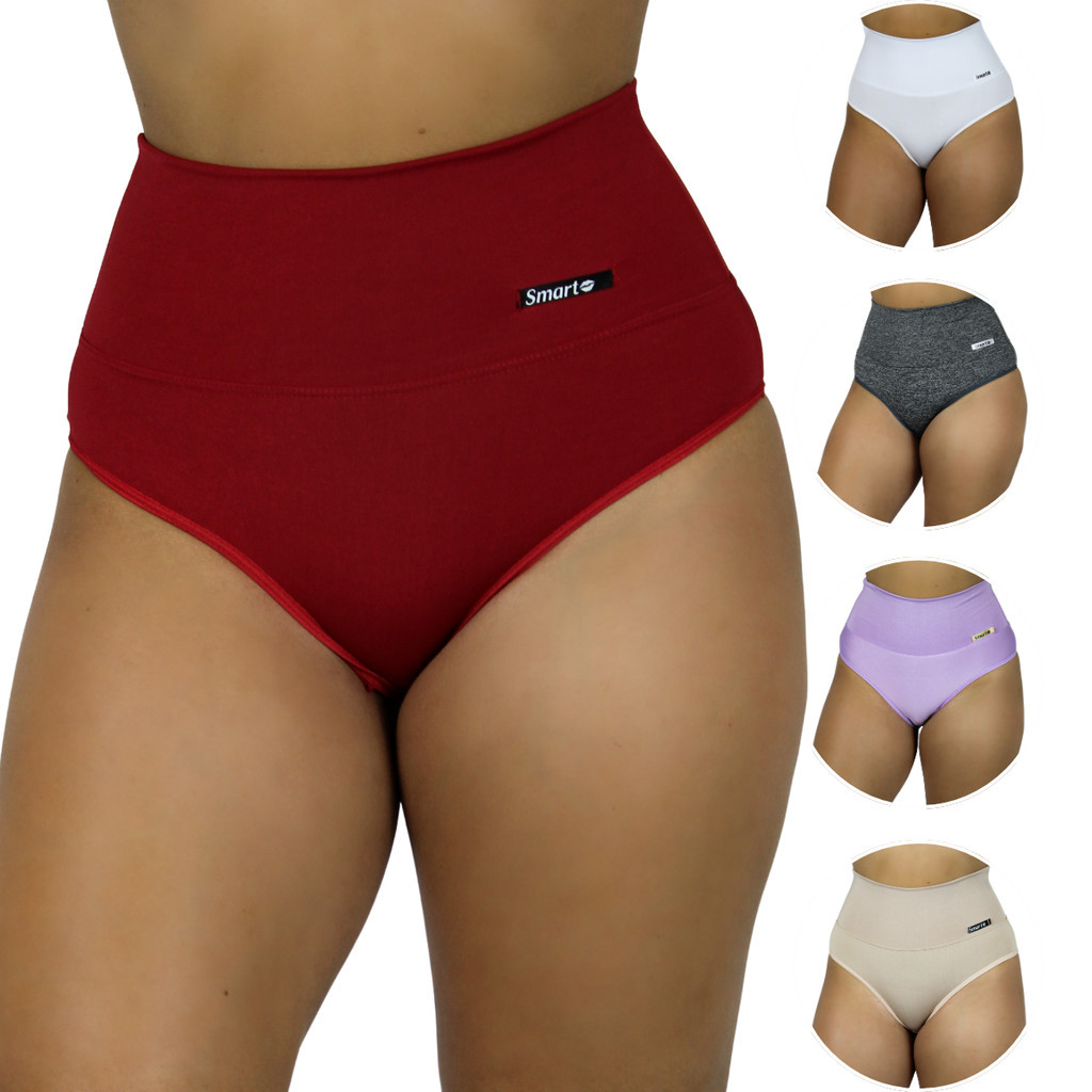 Kit 2 Calcinha Cinta Segura Barriga Lingerie Cós Duplo Alta Compressão