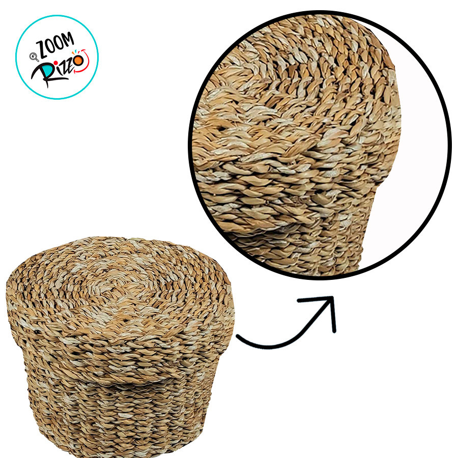Detalhes do Cesta Decorativa Carajas de Seagrass com Tampa - 32x32x20cm - 1 unidade - Rizzo