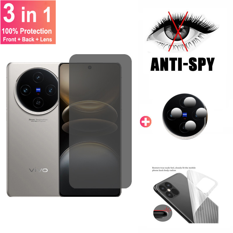 Protetor De Tela Película Para Vivo X100s Y16 V25 V30 V29e V40 SE Lite 5G Protetor De Tela E Protetor De Câmera Anti Espião