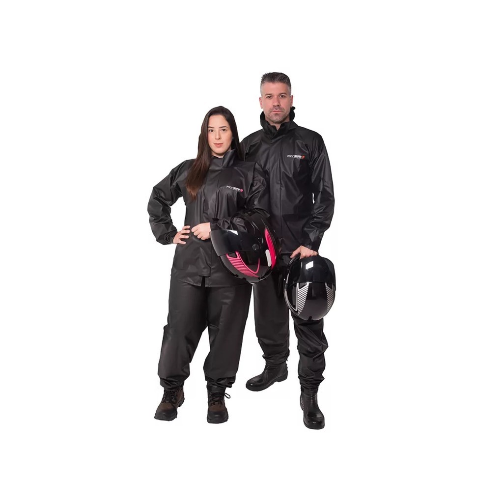 Conjunto Capa de Chuva em Pvc Bravo Gola Feminino Preto EGG Pioneira - 2200FEM-F-PRE-EGG