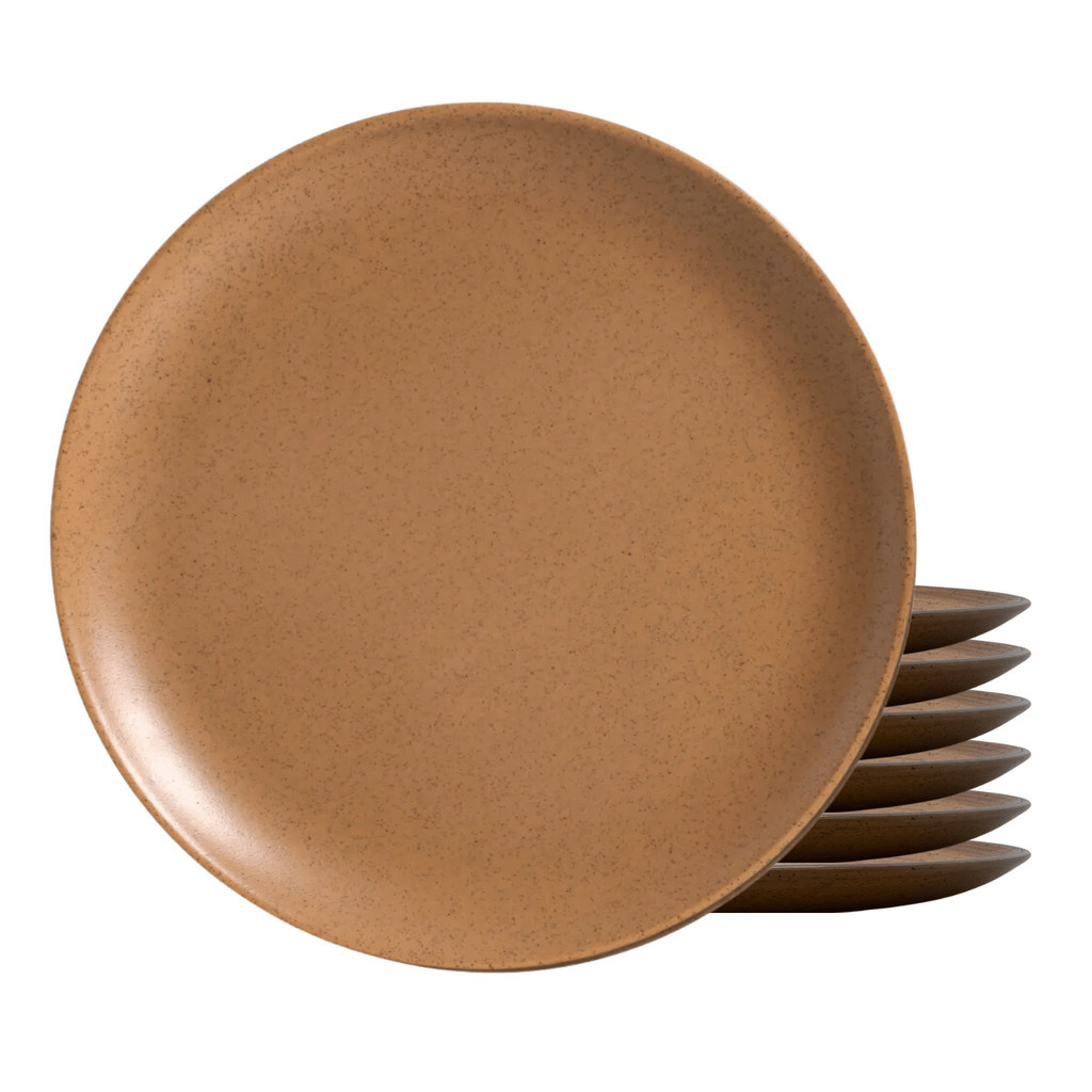Jogo De Pratos Fundo Cerâmica Kit 6 Peças 25cm Kya Terracota Alleanza Rustico