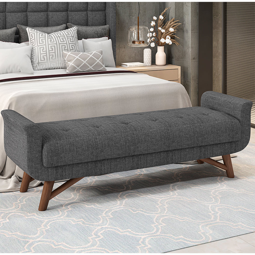 Puff Recamier Decorativo com Pés em Madeira 140 cm Itália P05 Linho Cinza - Lyam Decor em Oferta na Shopee