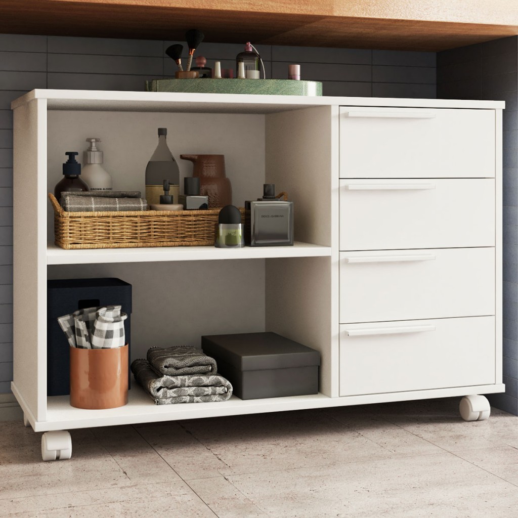 Armário de Banheiro 4 Gavetas 1 Prateleira Branco 240 - Pnr Móveis em Oferta na Shopee