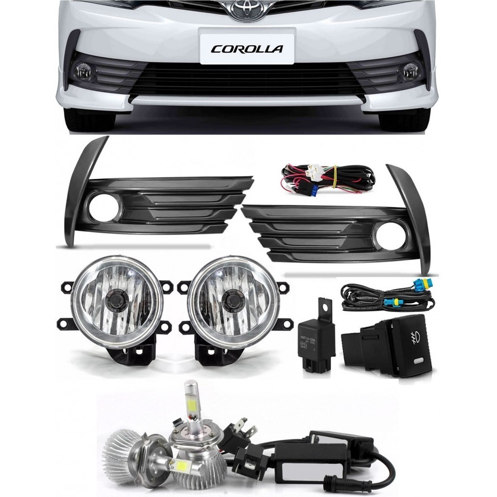 Kit Farol de Milha Neblina Corolla 2017 2018 2019 Interruptor Painel + Kit Lâmpada Super LED
