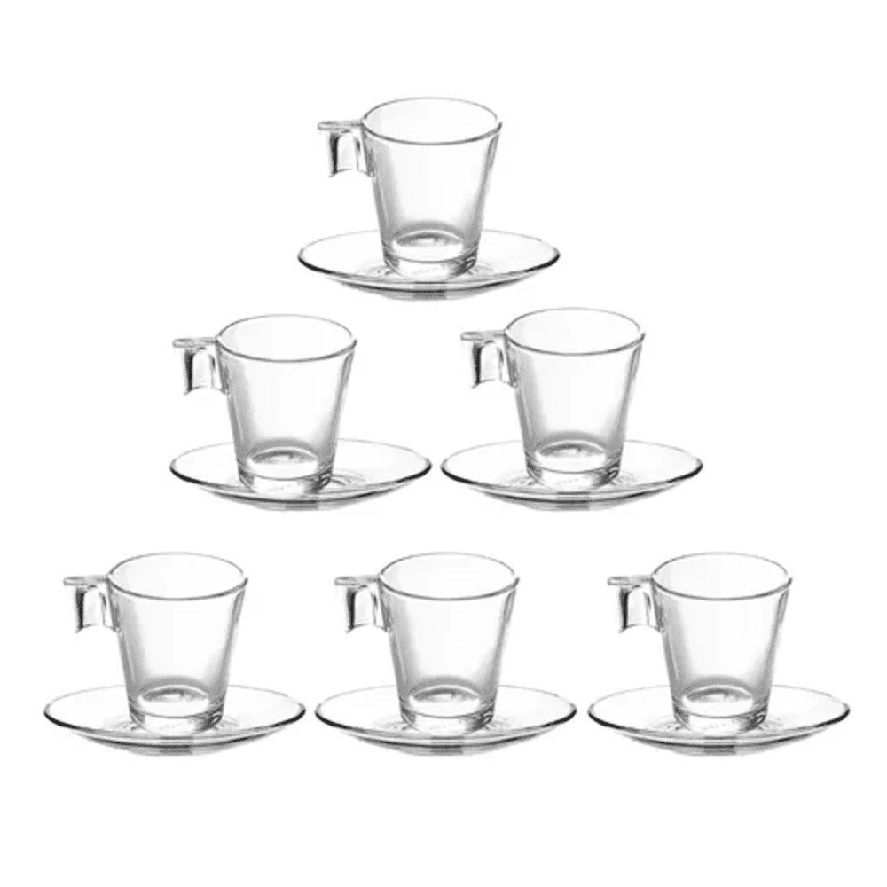 Jogo De Xícaras Café Com Pires Napoli 12 Peças Vidro 80ml