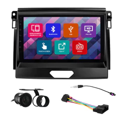 Kit Multimídia 9 Pol Ranger 2015 2016 2017 2018 2019 2020 2021 2022 Espelhamento Android Ios 2 Din Preto Camera Ré