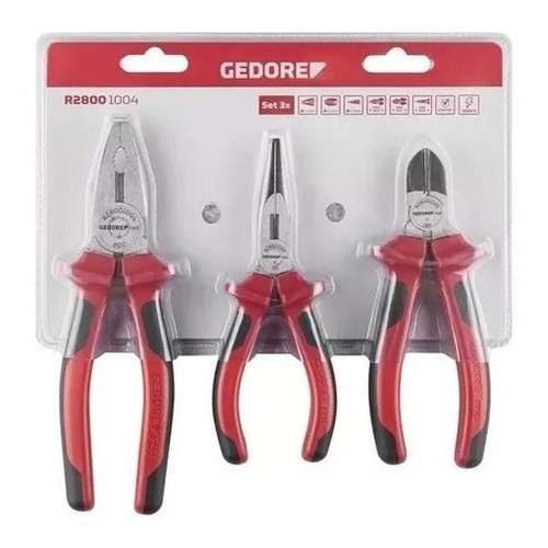 Jogo 3 Alicates De Corte Universal E Bico Gedore Red