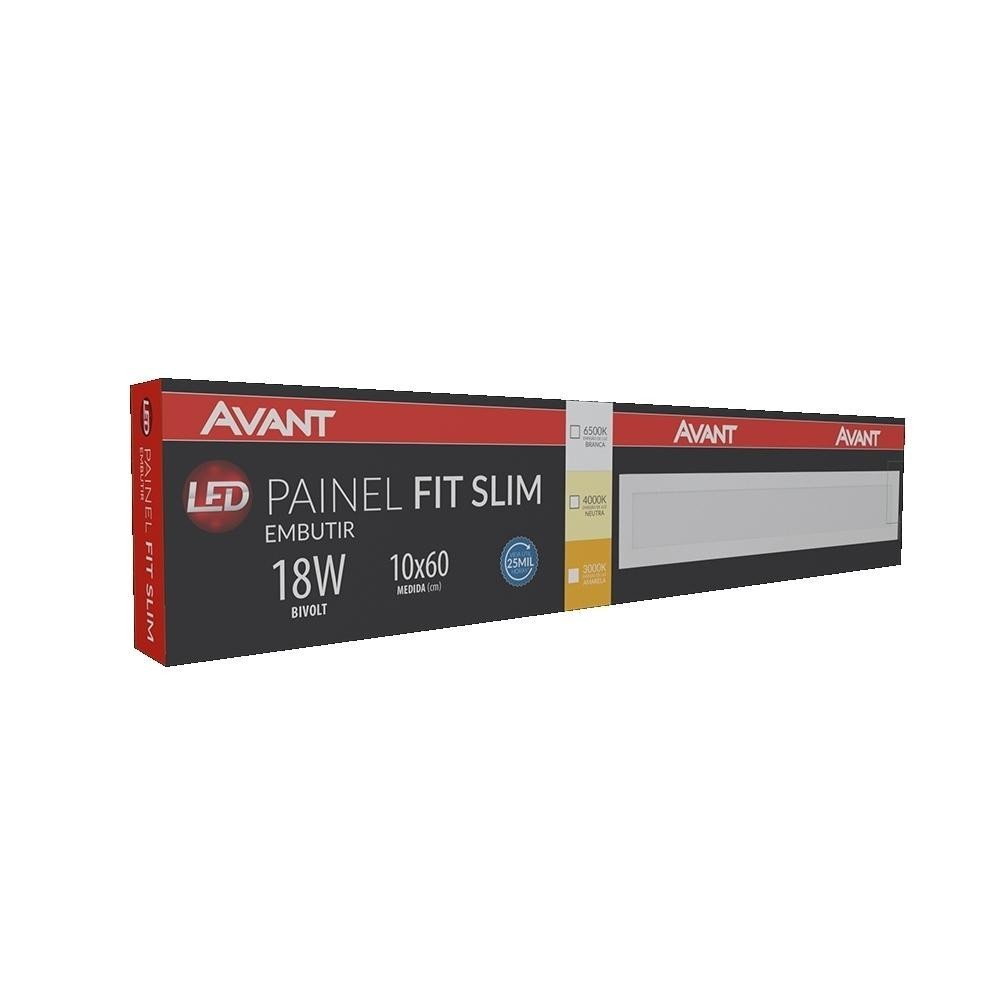 Detalhes do Painel Fit LED Plafon de Embutir 18W Retangular 10x60cm Luz Neutra 4000K Bivolt Avant