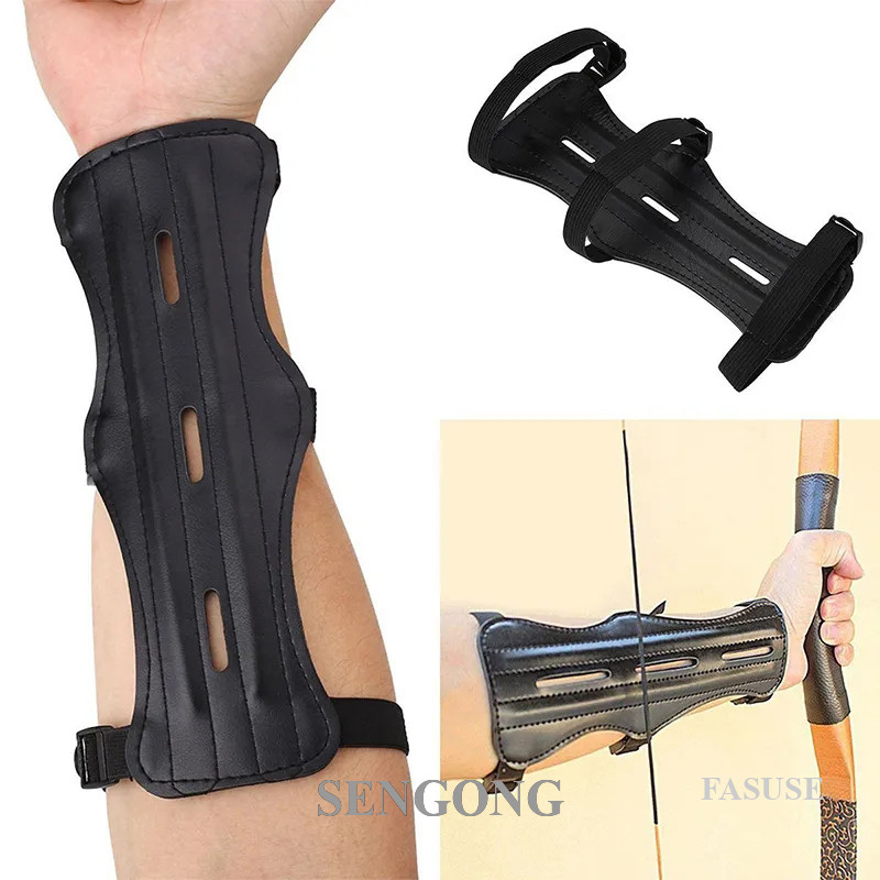 SENGONG Equipamento De Couro Tiro Com Arco Proteção Do Braço Antebraço Flecha De Caça Ajustável Acessórios De Treinamento De Protetor