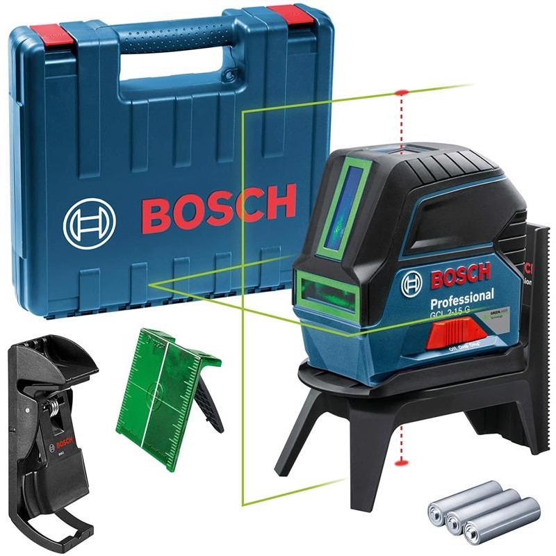 Nível à Laser de Linhas GCL 2-15 G (Linha Verde) c/ Maleta. Base Magnética e Clipe de Teto BOSCH em Oferta na Shopee