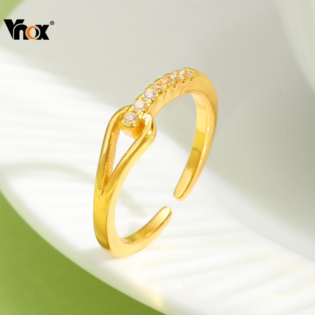 Anel Aberto Cúbico De Zircônia Vnox Para Mulheres , De Casamento Oco CZ Não Manchado , Presente De Joias Da Moda