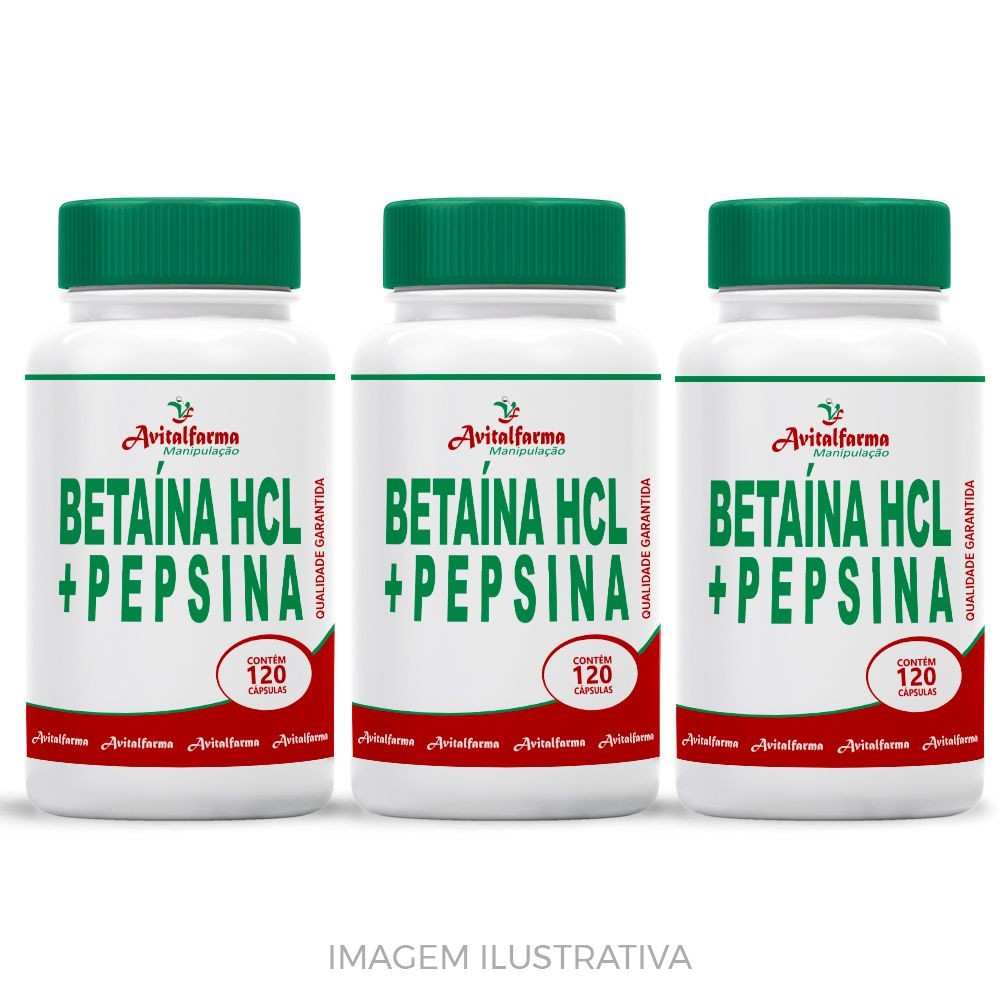kit 3 Betaína Hcl 300mg + Pepsina 40mg 120 Cápsulas