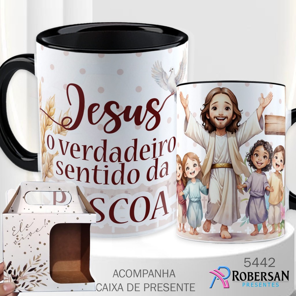 Caneca Páscoa Cristã Jesus Cristão Xícara Personalizada Infantil Porcelana 325ml em Oferta na Shopee