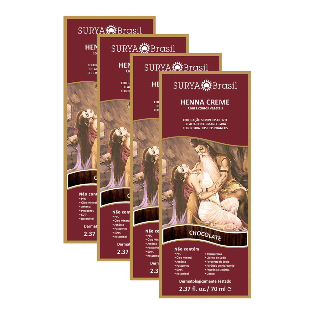 Henna Creme Surya Brasil Chocolate | Kit com quatro unidades