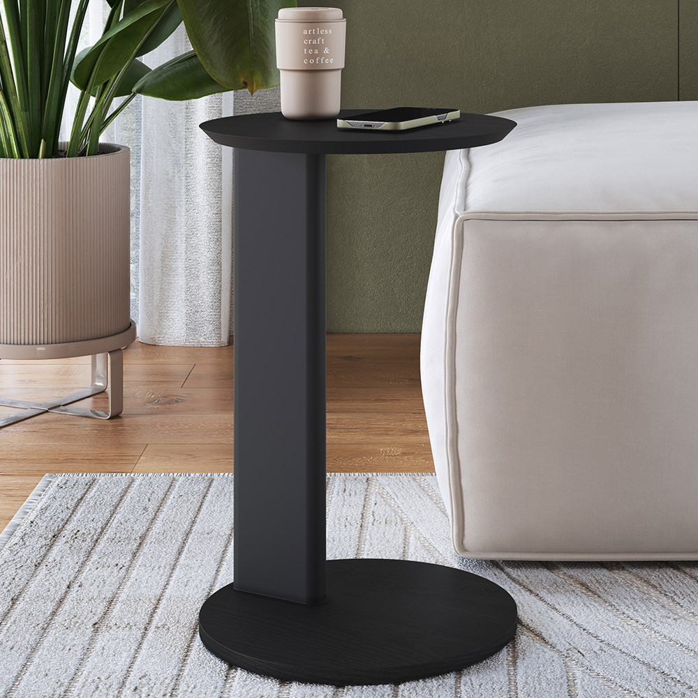 Imagem de Mesa Lateral Para Sala de Estar Pés Madeira Bulat A03 Nero Preto - Lyam Decor