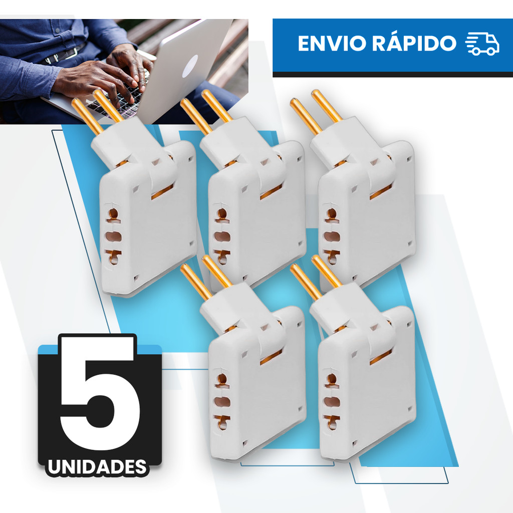 Imagem Adaptador Benjamin Articulado Deslocado 10A Resistente Bivolt 3 universal pino maçico 110v/220v