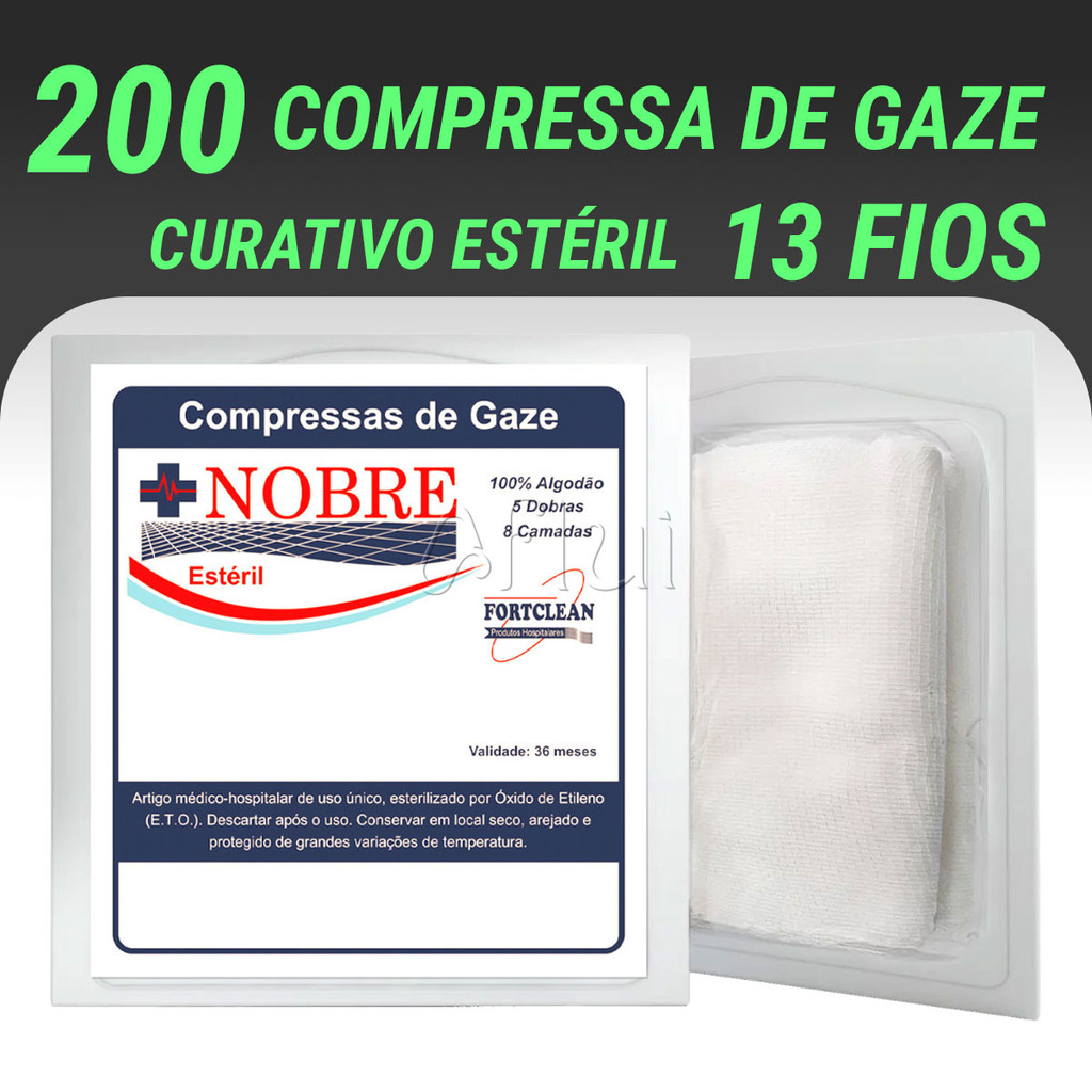 Compressa de Gaze Estéril 200 Gazes Nobre 13 Fios 8 Camadas Curativo em Oferta na Shopee