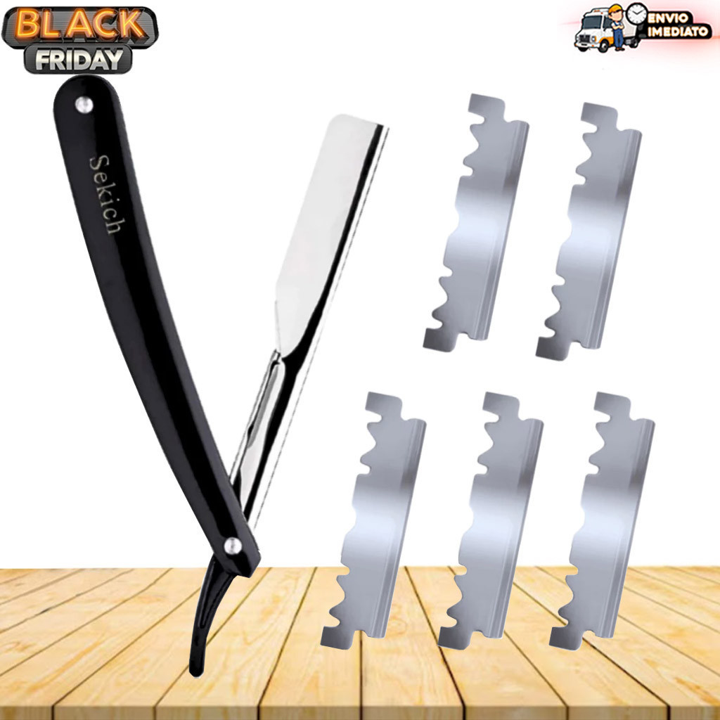 Kit Navalha Navalhete Profissional Barbeiro + Lâminas Aço Inox Acabamento Barba Sobrancelha - oferta Exclusiva