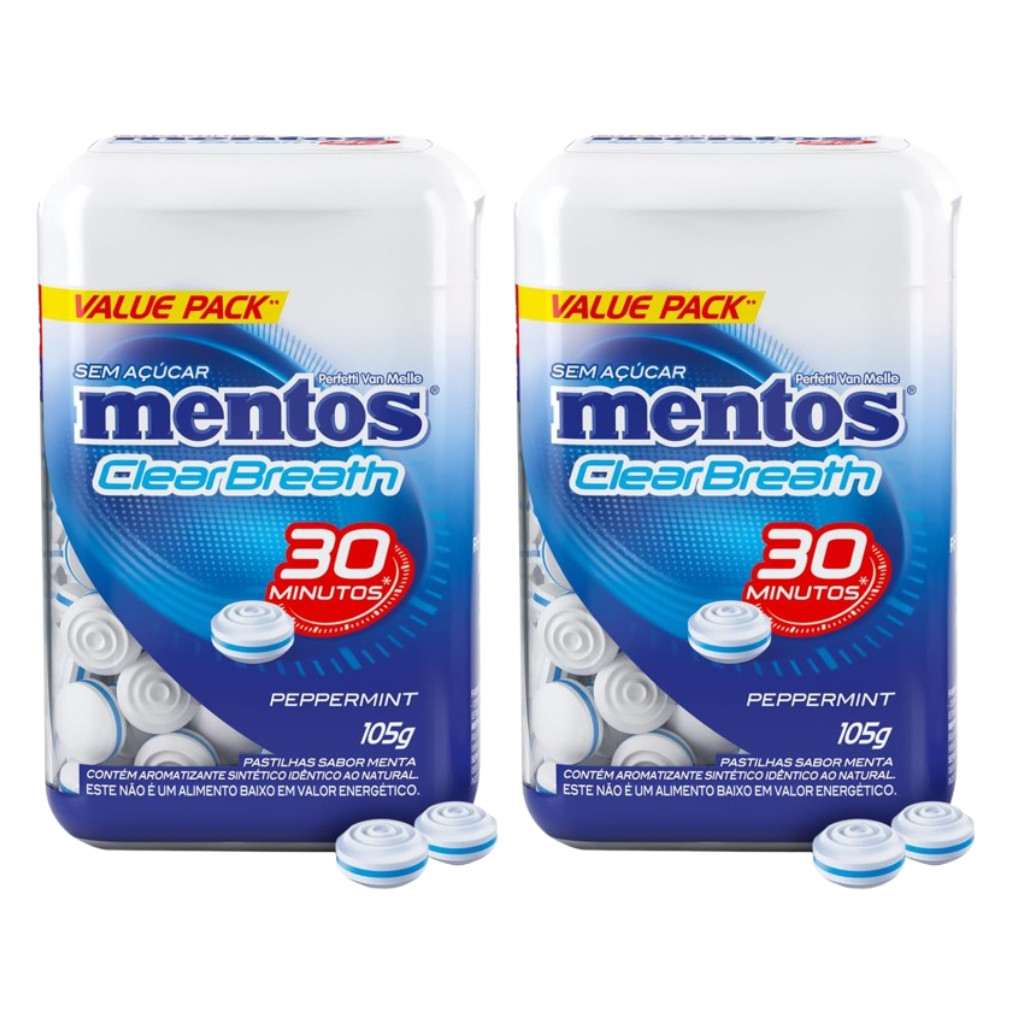 Kit 2 Pastilhas Mentos Kiss Sabor Peppermint Sem Açúcar 105g/cada - Pote Com 150 unidades em Oferta na Shopee