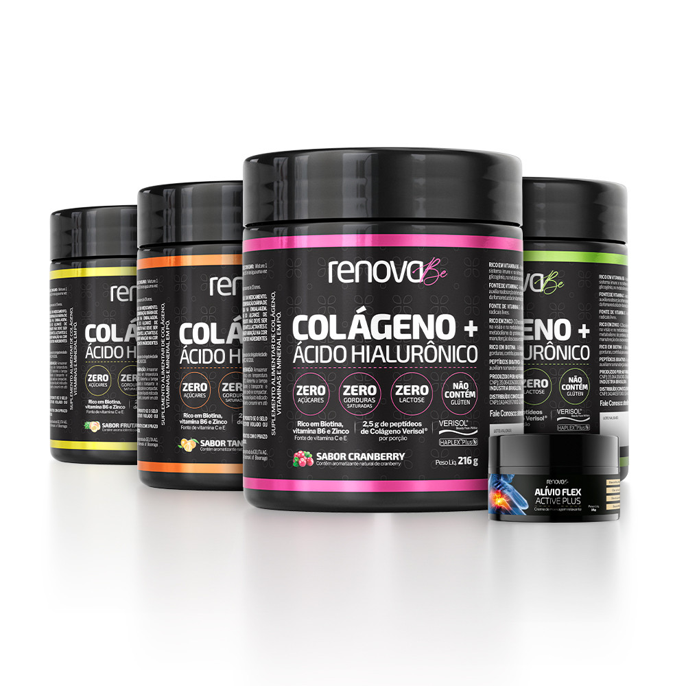 4 Potes Colágeno Verisol + 1 Balm Alívio Dores - Renova Be