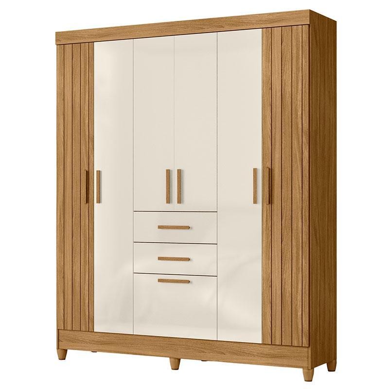 Guarda Roupa Solteiro Malta 7 Portas Freijó Off White - Moval