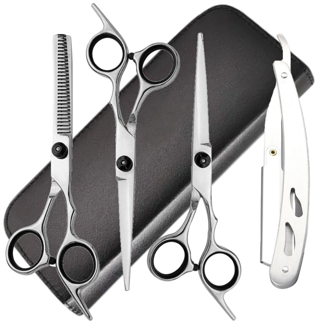 Kit Tesouras Profissionais Tesoura Fio Navalha e Fio Laser Desbaste Desfiadeira Tesoura BarbeiroNavalhete Estojo d Couro em Oferta na Shopee