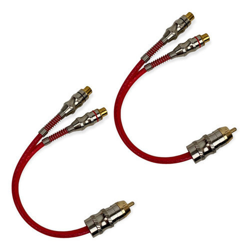 KIT 2 CABO Y RCA BLINDADO VERMELHO 2 FEMEA 1 MACHOS E-TECH PARA SOM AUTOMOTIVO