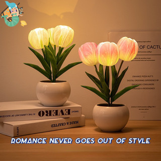 Tulipa Lâmpada De Mesa Com Flores LED Simulação Luz Nocturna Decoração Atmosfera Romântica...