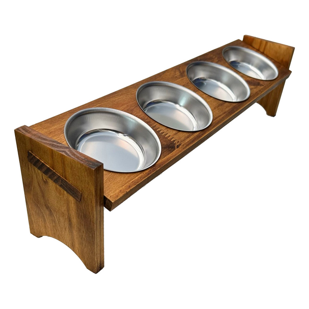 Comedouro Gato 4 potes Tigela Quádruplo - Madeira Maciça em Oferta na Shopee