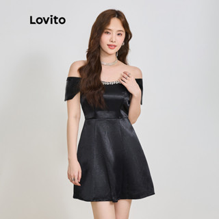 Lovito Casual Vestido com Babados e Pedrarias para Mulheres L76AD160