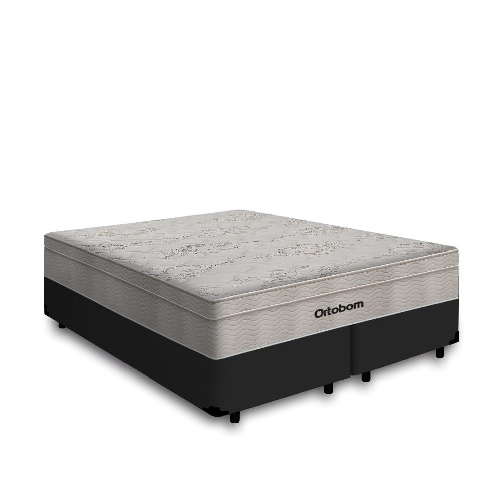 Cama Box Queen Preta e Colchão de Molas Ensacadas