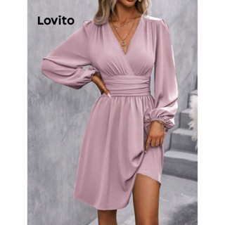 Lovito Vestido feminino elegante liso franzido LNL52019