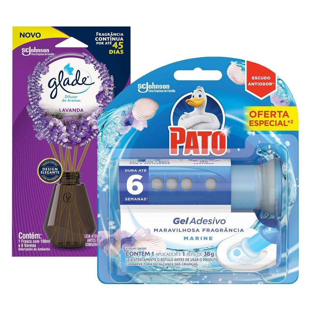 Kit Detergente Sanitário Gel Adesivo Pato Marine 38g + Difusor Glade em Oferta na Shopee
