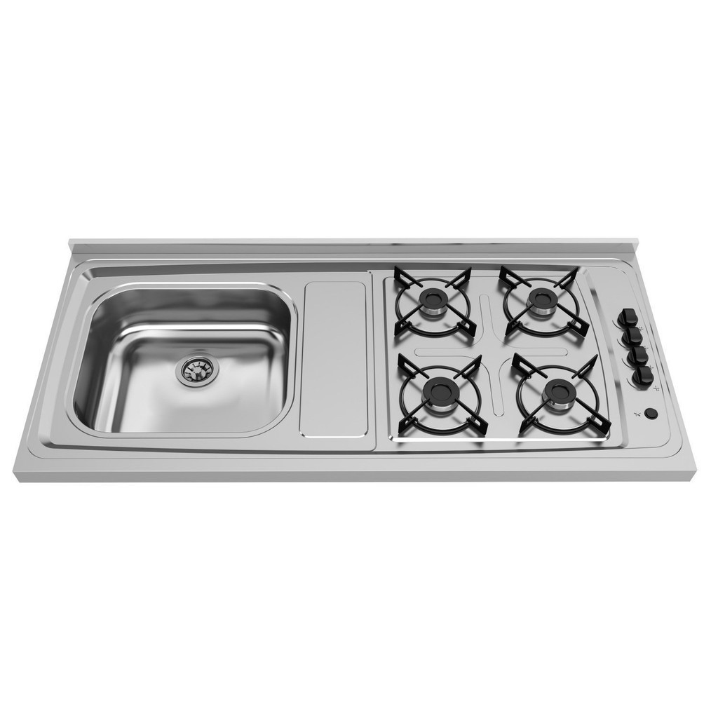 Fogão Pia em Aço Inox 120cmx54,5cm com 4 Bocas Direito C3-140 GhelPlus