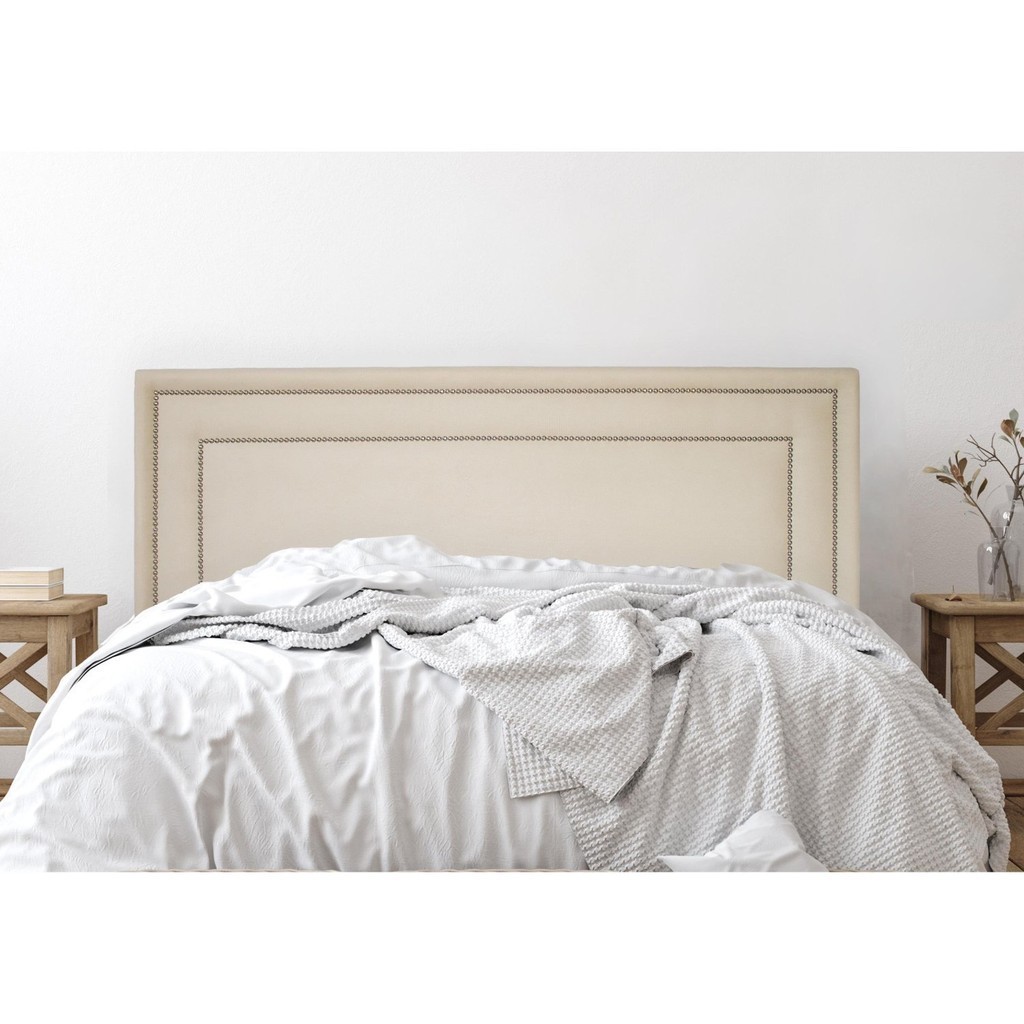 Cabeceira Casal Estofada para Cama Box com Tachas 140x60cm Reta Luxo Dupla Branco OffWhite/Prata