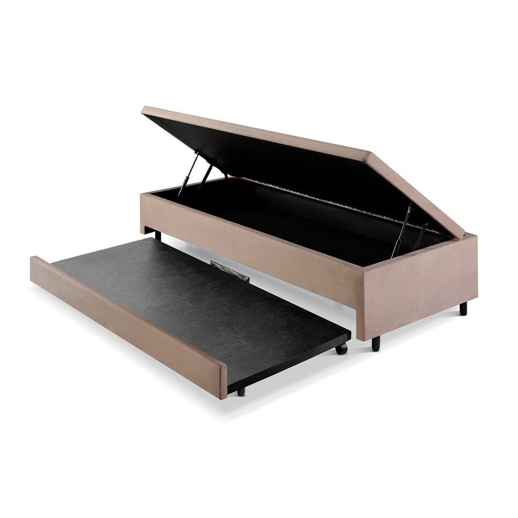 Bicama Solteiro com Baú 88x188 Suede Bege em Oferta na Shopee