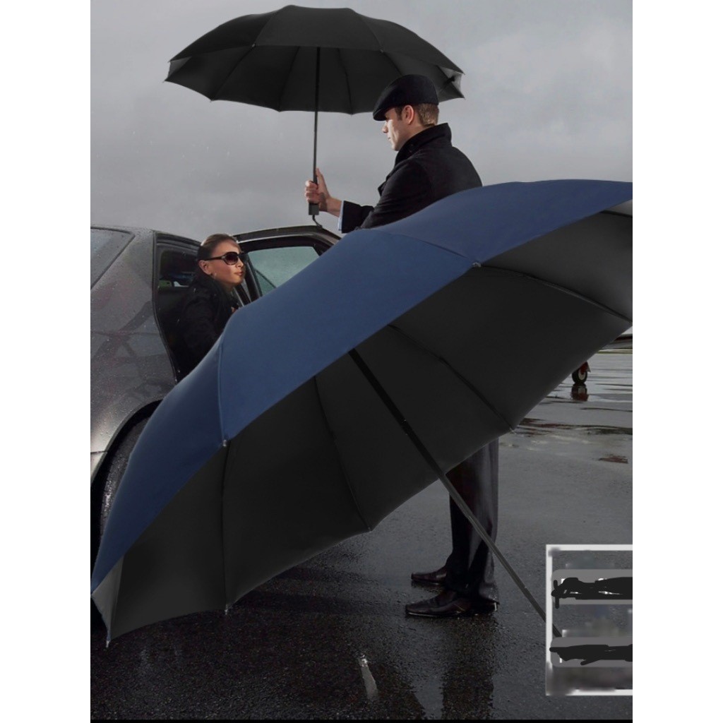 Guarda-chuva grande duplo extra grande reforçado preto cor sólida unissex Preto em Oferta na Shopee