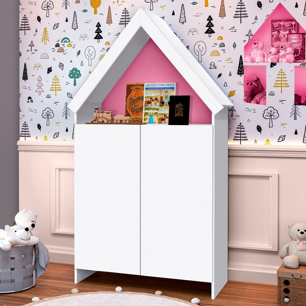 Cômoda Infantil Magia 2 Portas 4 Prateleiras Flex Branco/Rosa - Gabrielli Móveis - Home & Living