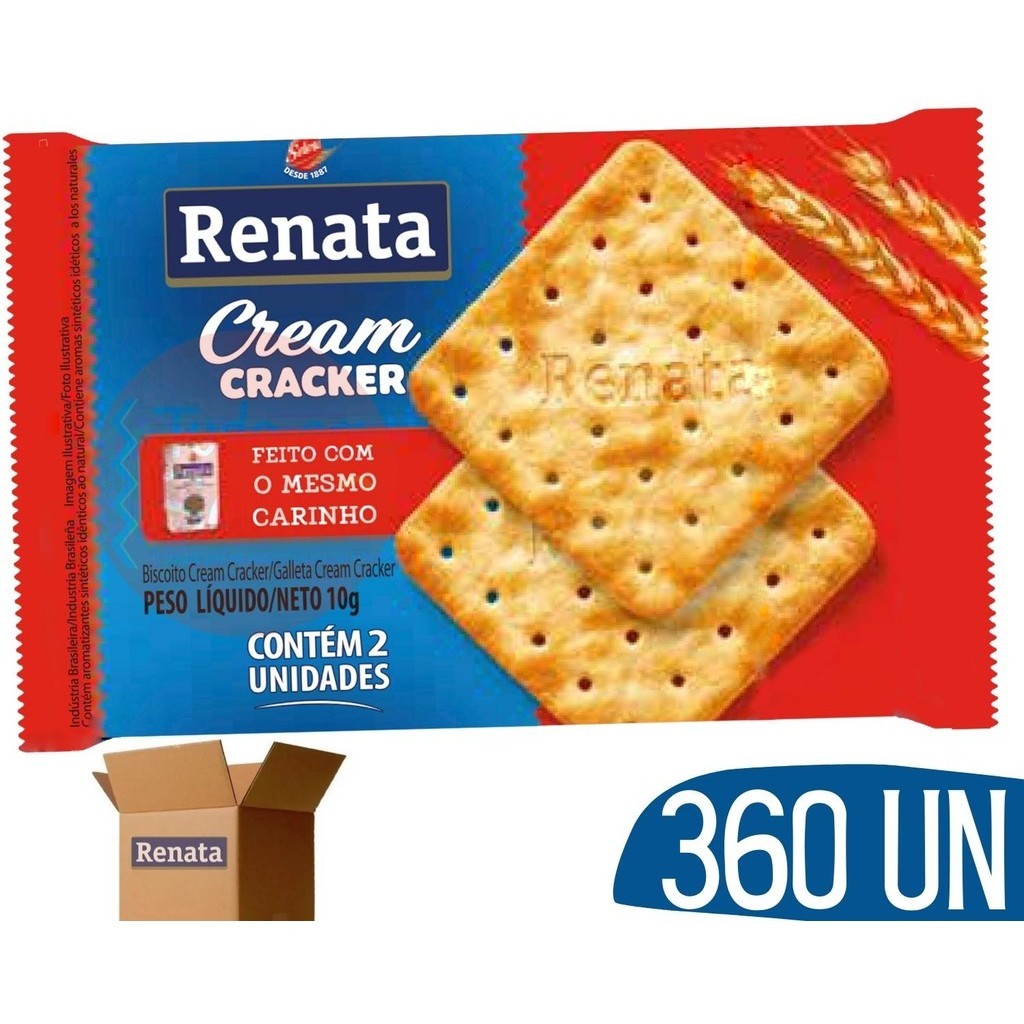 Bolacha Biscoito em Sache Cream Cracker Tipo Agua e Sal Renata - 360 und Individual