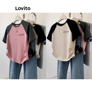 Lovito Casual Camiseta Feminina Lisa Colorblock com Estampa LNE27066 (Multicolorido)