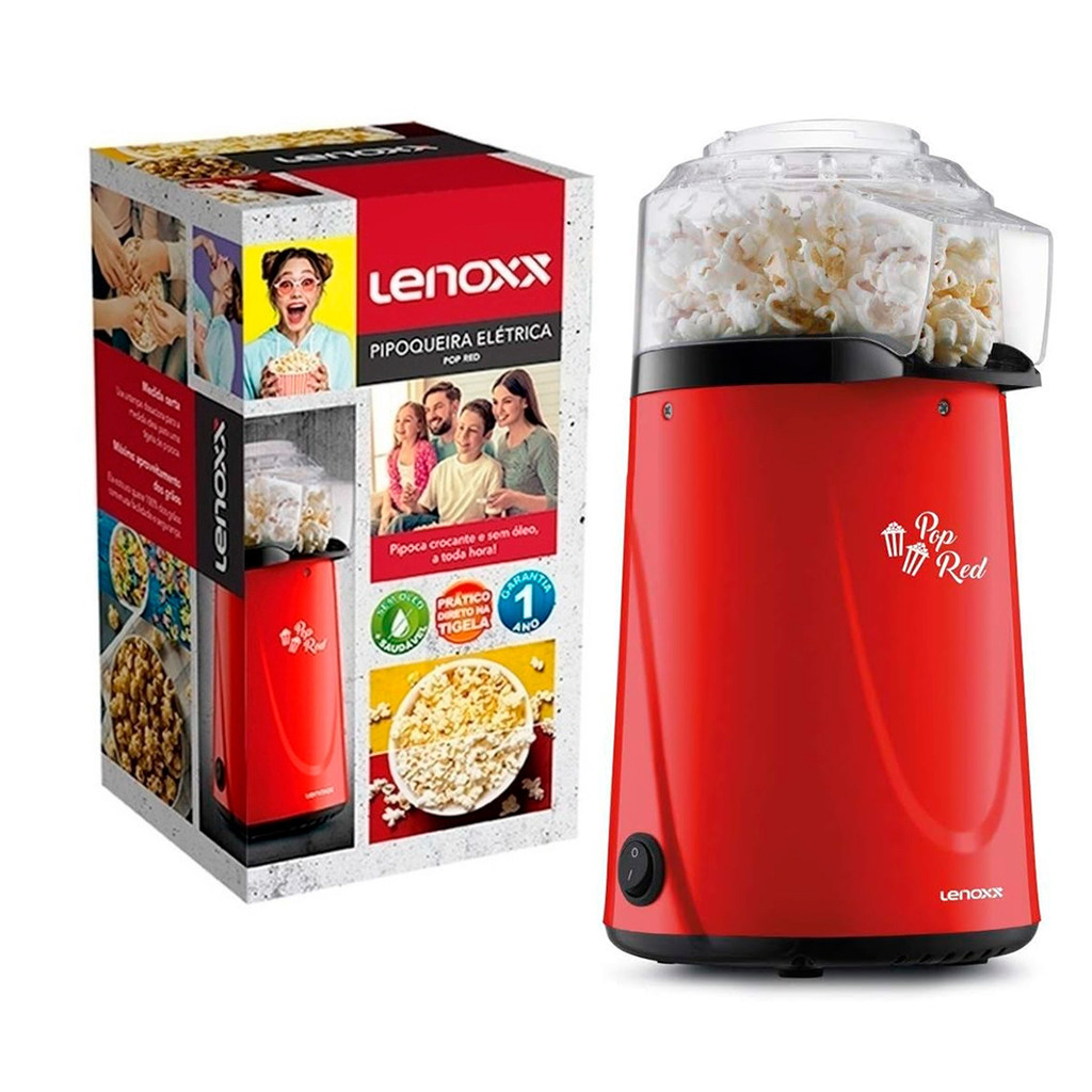 Pipoqueira Elétrica Lenoxx Pop Red PPC953 - 110V/127V/220V Praticidade Desligamento Automático em Oferta na Shopee
