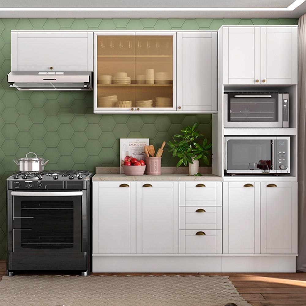 Cozinha Completa Milla Pop 100% MDF Armário e Balcão Branco Carraro - Home & Living