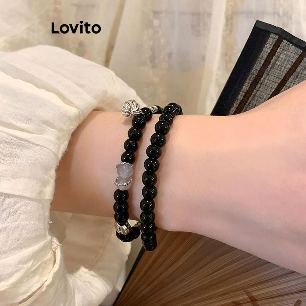 Lovito Pulseira casual lisa com miçangas para mulheres LFA25193 - Fashion Accessories