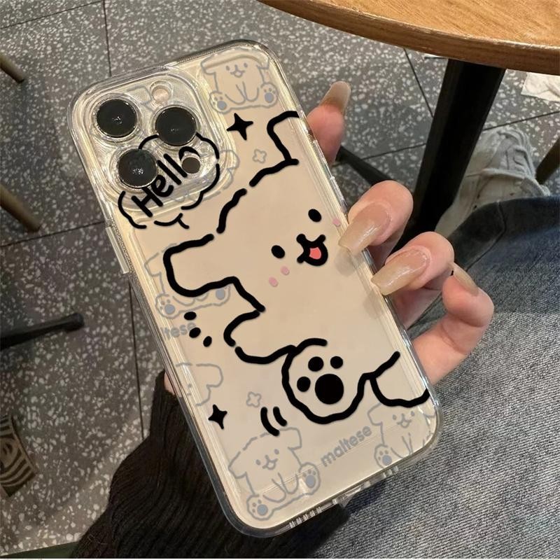 Capa Para Celular De Cachorro De Linha Fofa Samsung Galaxy A54 A25 A13 A12 A51 A71 A05 A52 A53 A50 A30 A32 A42 A23 Traseira Em Silicone Shell Macia Transparente Pára-Choquesmaltese