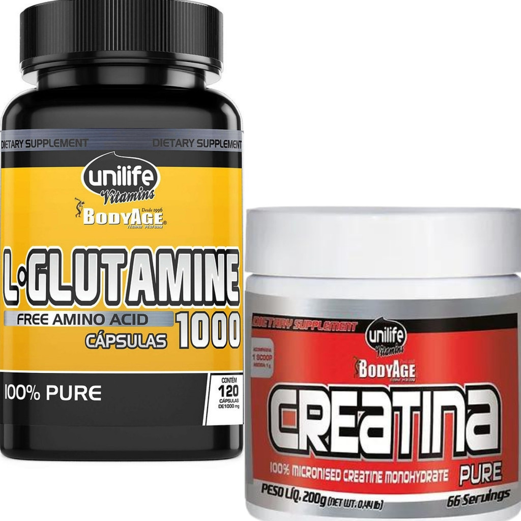 KIT CREATINA ATP MONOHIDRATADA 200 GRAMAS+ GLUTAMINA 1.000mg  120 CAPSULAS - UNILIFE